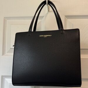 Karl Lagerfeld Black Maybelle Tote Bag With Crossbody Guitar Strap and Dust Bag